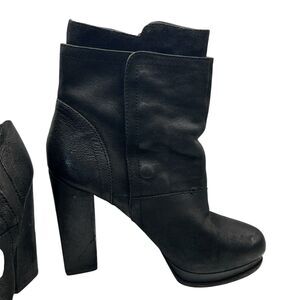 Vera Wang Black Marilyn Platform Booties Leather Chunky Boots Biker Size 8.5 M